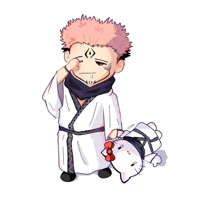 Anime Sukuna chibi cute với nét vẽ kawaii
