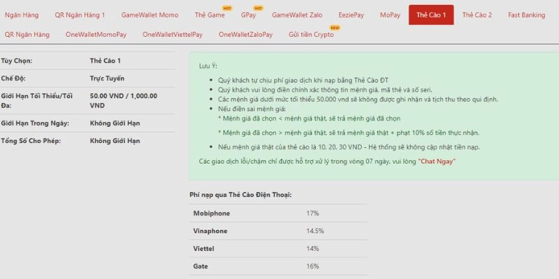 Các bước thực hiện nạp tiền