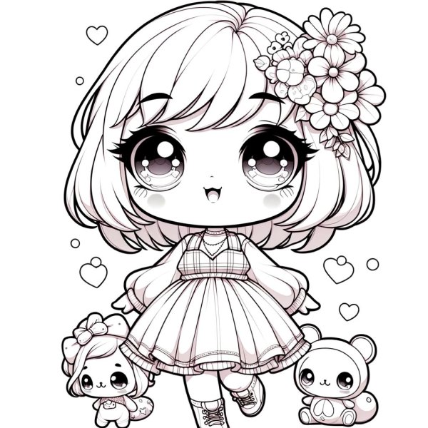 Tranh tô màu búp bê chibi, cute 10