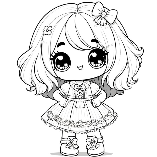 Tranh tô màu búp bê chibi, cute 5