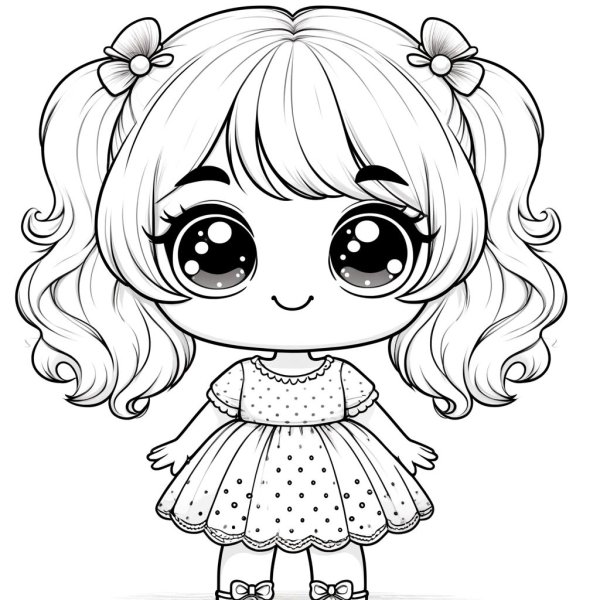 Tranh tô màu búp bê chibi, cute 9